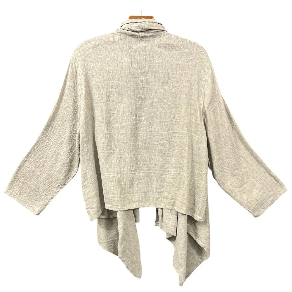 Eileen Fisher XL Coastal Linen Cotton Blend Open Front Drape Cardigan Lagenlook